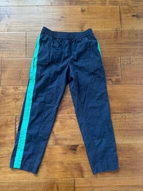 Kenzo Paris Navy Jogger Pants with Green Side Stripe